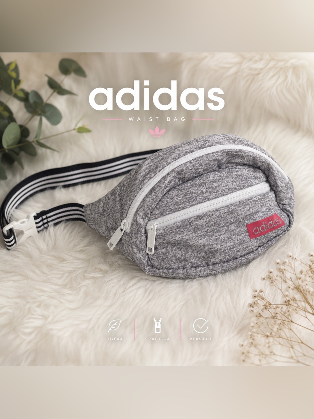 Adidas Gray Heather Waist Bag Crossbody Belt Bag Fanny Pack